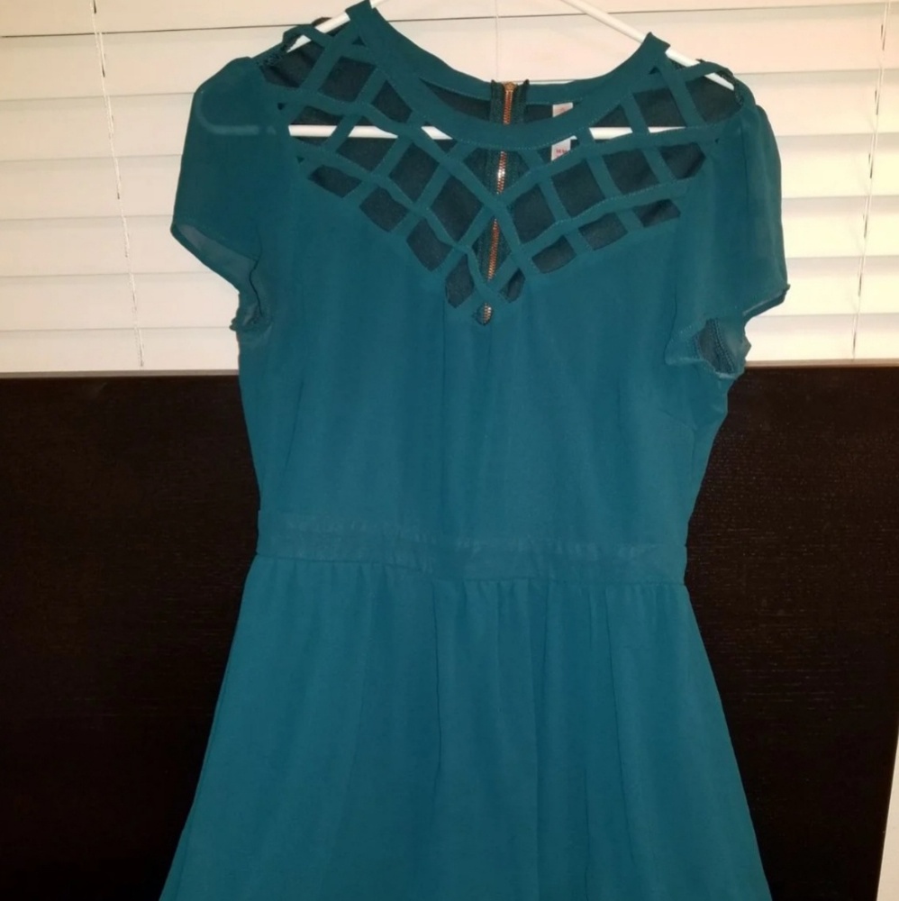 Torquise blue caged dress